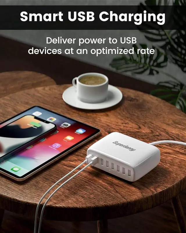 Alt view image 3 of 7 - USB Charger Station, SUPERDANNY 8-Port Desktop Charging Station for Multiple Devices, Compatible with iPhone 11/X/Xs/Max/XR/SE/8/Plus, iPad Pro/Air/Mini, AirPods, Galaxy S10 Note, LG, and More, White