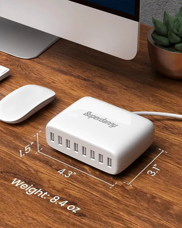 Alt view image 5 of 7 - USB Charger Station, SUPERDANNY 8-Port Desktop Charging Station for Multiple Devices, Compatible with iPhone 11/X/Xs/Max/XR/SE/8/Plus, iPad Pro/Air/Mini, AirPods, Galaxy S10 Note, LG, and More, White