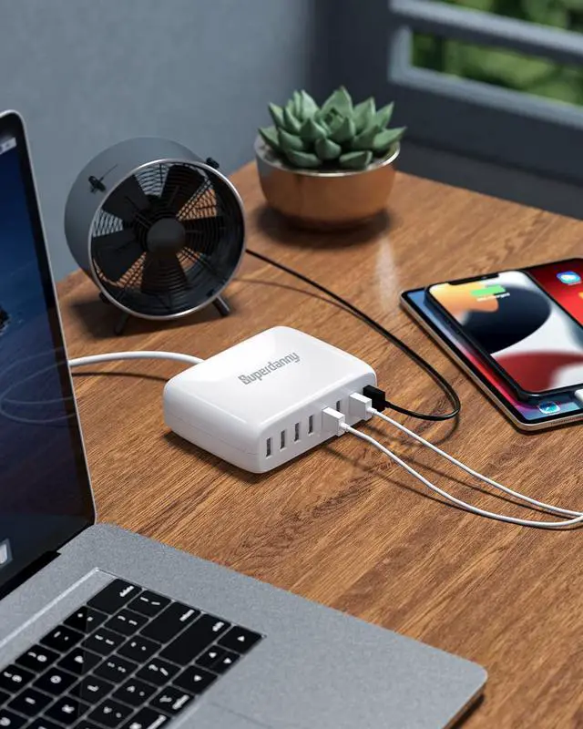 Alt view image 7 of 7 - USB Charger Station, SUPERDANNY 8-Port Desktop Charging Station for Multiple Devices, Compatible with iPhone 11/X/Xs/Max/XR/SE/8/Plus, iPad Pro/Air/Mini, AirPods, Galaxy S10 Note, LG, and More, White