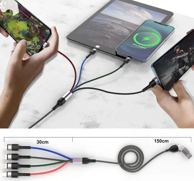 Alt view image 6 of 7 - 6 in 1 Multi Universal 1.8M/6Ft Phone Charging CableUSB A/Type C to Lightning*2+Type C+Micro USB Nylon Braided Sync Charger Cord Adapter for Android/iPhone/iOS/Samsung/Huawei-Uber Signs for Car