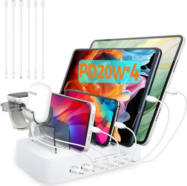 Main image of USB C Charging Station for Multiple Devices Apple,100W 4 PD and 2 USB Charger Stations Compatible with Apple iPhone iPad and Android Phone and Tablet,Type C Multi Charging Station