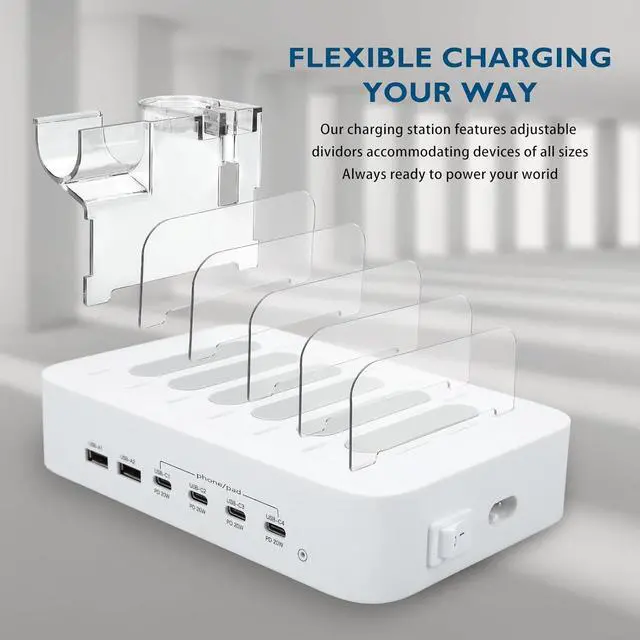 Alt view image 6 of 7 - USB C Charging Station for Multiple Devices Apple,100W 4 PD and 2 USB Charger Stations Compatible with Apple iPhone iPad and Android Phone and Tablet,Type C Multi Charging Station
