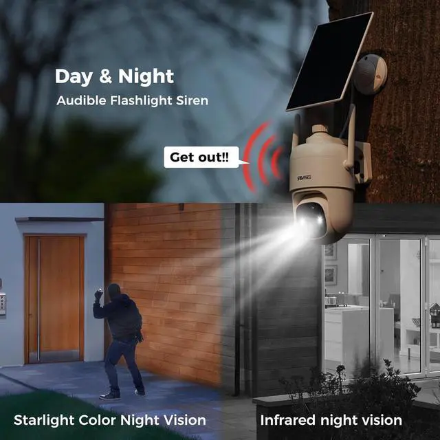 Alt view image 5 of 7 - 2CQ1 AI 2K Solar Security Camera Wireless Outdoor, Battery Powered,Two Way Audio,Motion Detection, 360° View,Easy to Setup,Color Night Vision,Audible Flashlight Siren,180 Days Exchange Policy