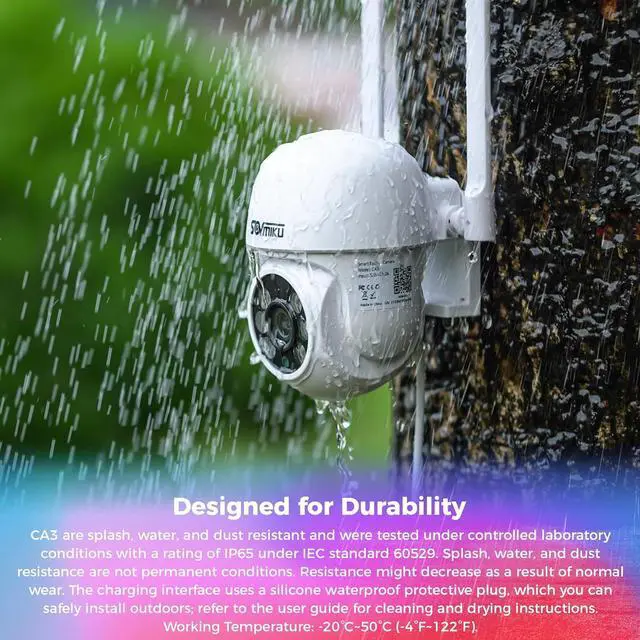 Alt view image 3 of 7 - SOVMIKU 2CA3 AI Auto Tracking Mini 2K Security Camera Wireless Outdoor, Two-Way Audio, 9.8Ft Power Cable, Easy to Setup, 360° View, Pan/Tilt, Color Night Vision, Audible Flashlight Alarm, SD Slot