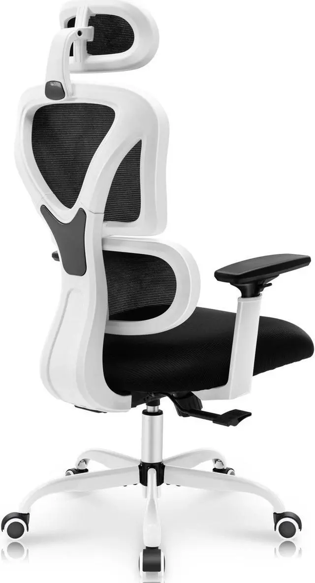 Alt view image 5 of 5 - Primy Ergonomic Office Chair, Ergo 3D Computer Chair Breathable Mesh Desk Chair with Lumbar Support, High Back Gaming Chair with Adjustable Headrest and Armrests for Conference Room (White)