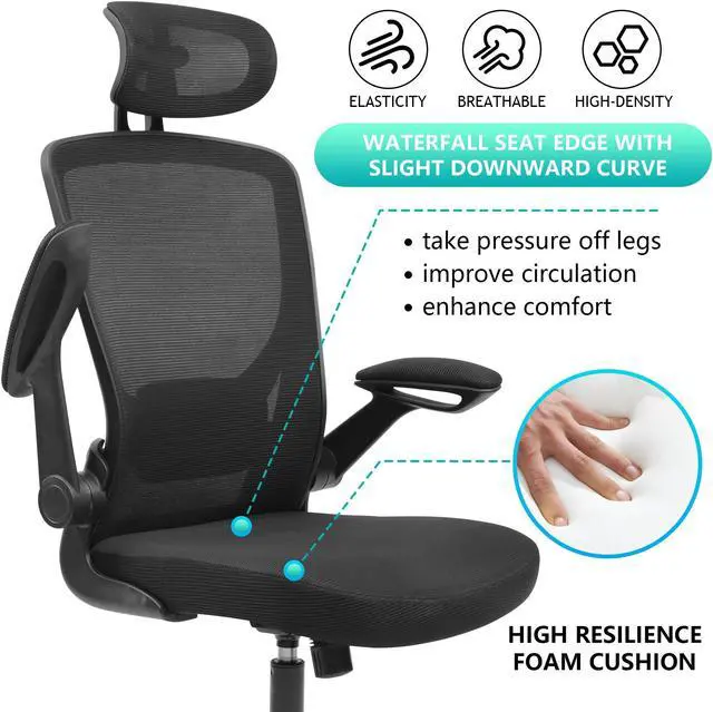 Alt view image 4 of 6 - Primy Ergonomic Office Chair, Breathable Mesh Desk Chair, Lumbar Support Computer Chair with Headrest and Flip-up Arms, Swivel Task Chair, Adjustable Height Gaming Chair(Black)
