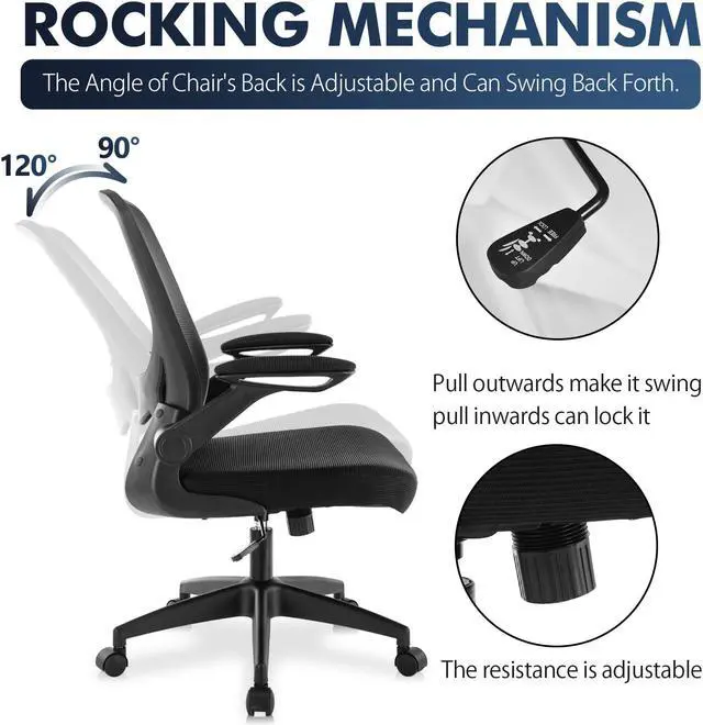 Alt view image 3 of 6 - Primy Ergonomic Office Chair, Breathable Mesh Desk Chair, Lumbar Support Computer Chair with Wheels and Flip-up Arms, Swivel Task Chair, Adjustable Height Home Gaming Chair