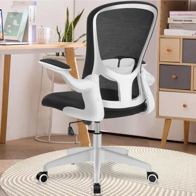 Main image of Primy Office Chair, Ergonomic Desk Chair with Adjustable Height, Swivel Computer Mesh Chair with Lumbar Support and Flip-up Arms (White)