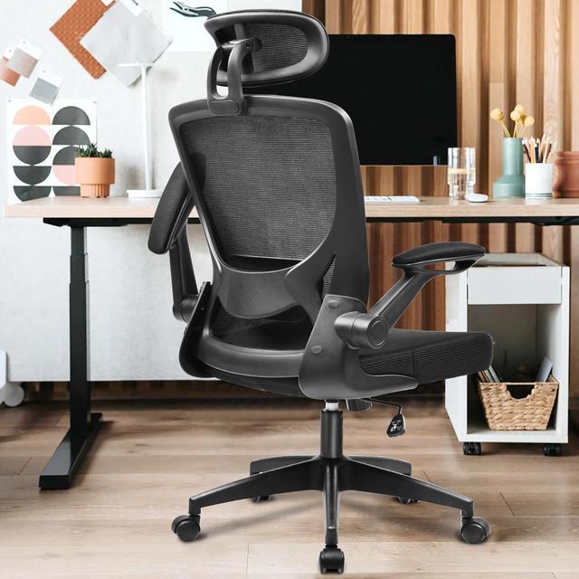 Office Chair Ergonomic Desk Chair Mesh Computer Chair with Lumbar Support Headrest Flip Up Arms Rolling Swivel Adjustable Task Chair for Adults(Grey)