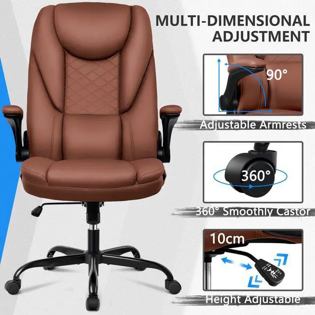 Alt view image 2 of 5 - Primy Executive office chair High Back Cushion Lumbar Support with Wheels Comfortable Leather Seat Brown