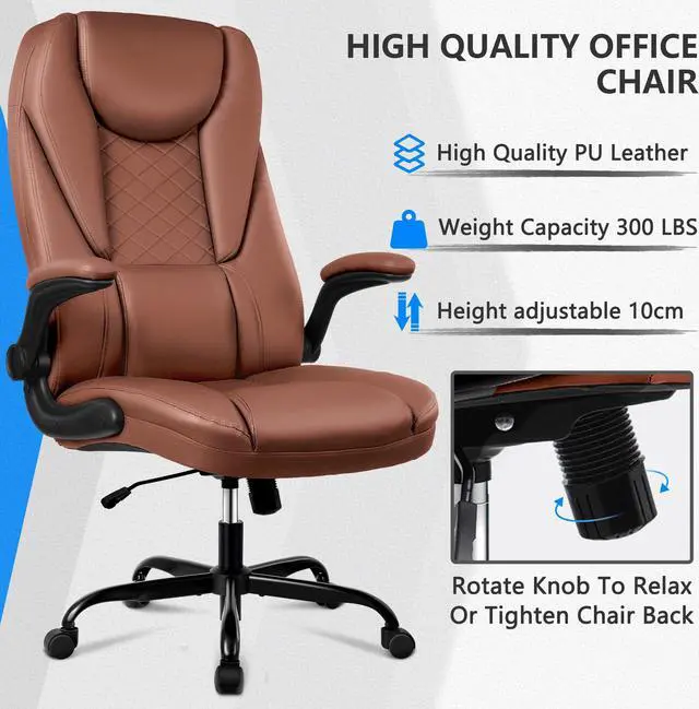 Alt view image 4 of 5 - Primy Executive office chair High Back Cushion Lumbar Support with Wheels Comfortable Leather Seat Brown