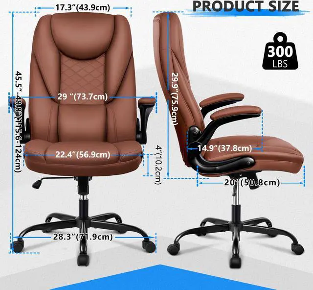 Alt view image 5 of 5 - Primy Executive office chair High Back Cushion Lumbar Support with Wheels Comfortable Leather Seat Brown