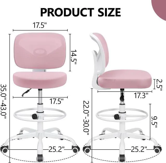Alt view image 3 of 5 - Primy Mesh Drafting Chair Pink