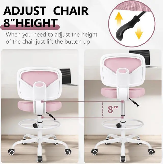 Alt view image 4 of 5 - Primy Mesh Drafting Chair Pink