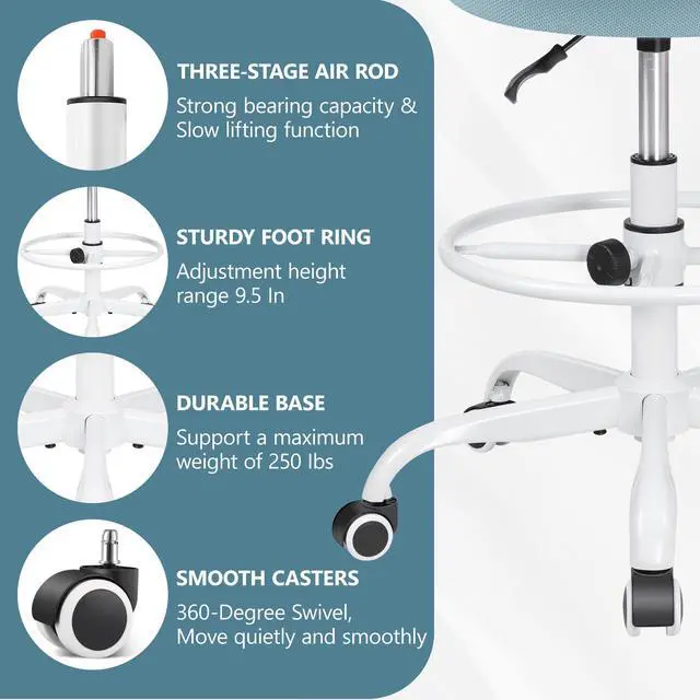 Alt view image 4 of 6 - Primy Mesh Drafting Chair Light Blue
