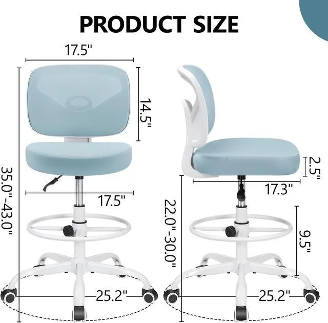 Alt view image 6 of 6 - Primy Mesh Drafting Chair Light Blue