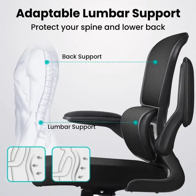 Alt view image 3 of 7 - Office Chair, Ergonomic Desk Chair with Lumbar Support and Adjustable Armrests, Breathable Mesh Mid Back Computer Chair, Reclining Task Chair for Home Office