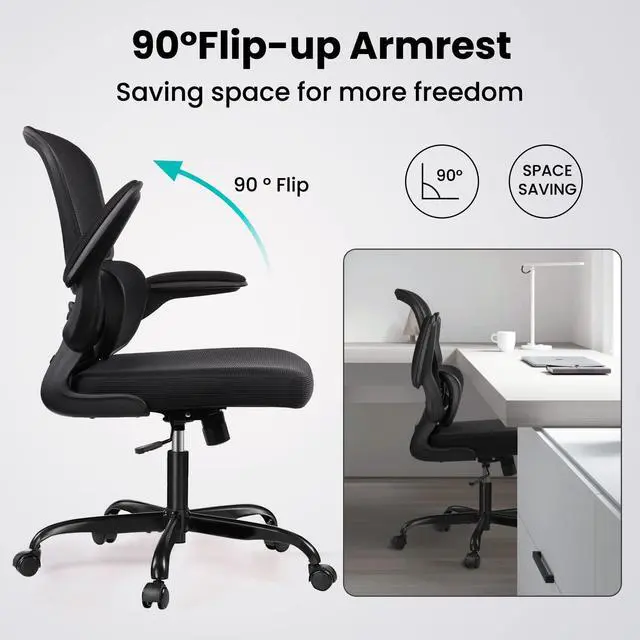 Alt view image 4 of 7 - Office Chair, Ergonomic Desk Chair with Lumbar Support and Adjustable Armrests, Breathable Mesh Mid Back Computer Chair, Reclining Task Chair for Home Office