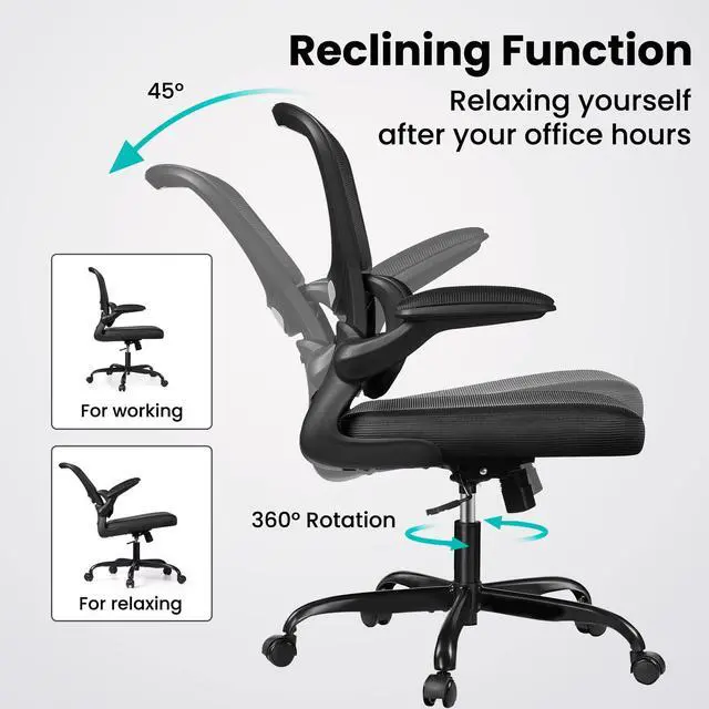 Alt view image 6 of 7 - Office Chair, Ergonomic Desk Chair with Lumbar Support and Adjustable Armrests, Breathable Mesh Mid Back Computer Chair, Reclining Task Chair for Home Office