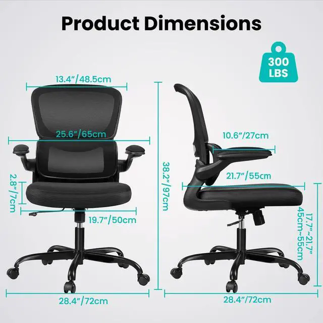 Alt view image 2 of 7 - Office Chair, Ergonomic Desk Chair with Lumbar Support and Adjustable Armrests, Breathable Mesh Mid Back Computer Chair, Reclining Task Chair for Home Office