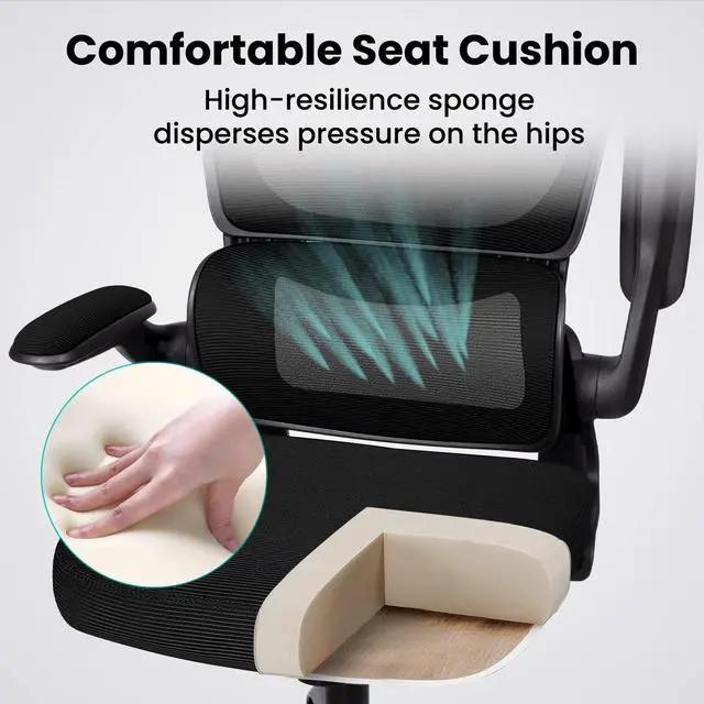 Alt view image 5 of 7 - Office Chair, Ergonomic Desk Chair with Lumbar Support and Adjustable Armrests, Breathable Mesh Mid Back Computer Chair, Reclining Task Chair for Home Office