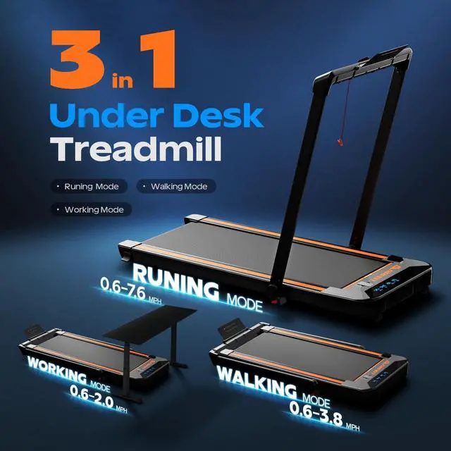 Alt view image 2 of 7 - Under Desk Treadmill, Walking Pad 3 in 1 Folding Treadmill, Walking Jogging Treadmills for Home Office, 2.5HP Low-Noise Treadmill LED Display and Knob Speed Adjustment