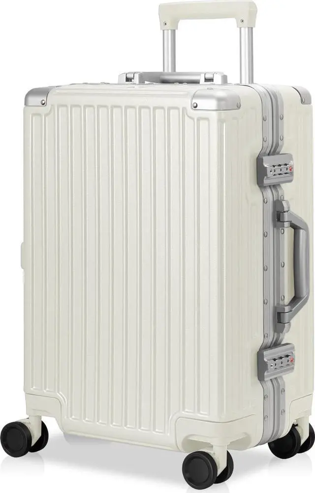 Main image of Carry-On Luggage, Aluminum Frame PC ABS Hard Shell, Wheeled Suitcase with TSA Lock, No-Zipper Design, 20 inches White