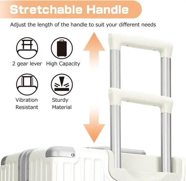 Alt view image 5 of 7 - Luggage Aluminum Frame PC ABS Hard Shell, Wheeled Suitcase with TSA Lock, No-Zipper Design, 24" White