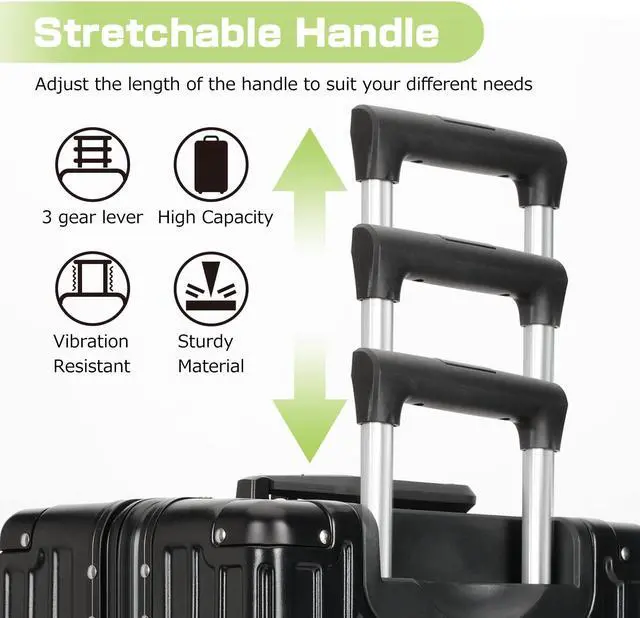 Alt view image 3 of 7 - Luggage Aluminum Frame PC ABS Hard Shell, Wheeled Suitcase with TSA Lock, No-Zipper Design, 24" Black