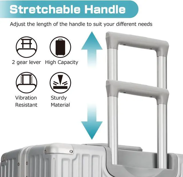 Alt view image 3 of 7 - Luggage Aluminum Frame PC ABS Hard Shell, Wheeled Suitcase with TSA Lock, No-Zipper Design, 24" Silver