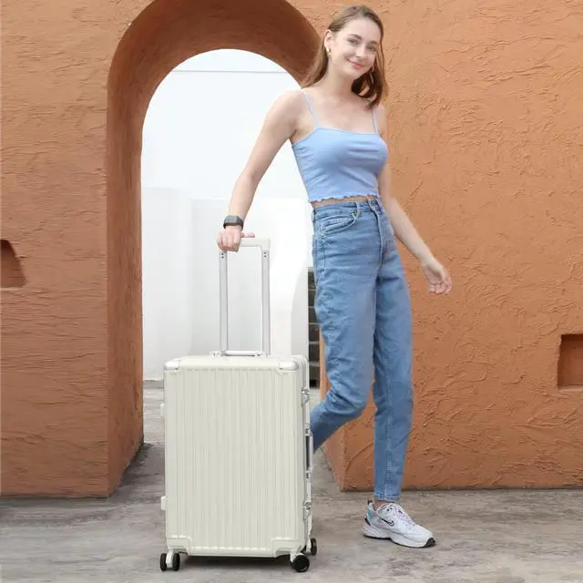 Main image of Luggage Aluminum Frame PC ABS Hard Shell, Wheeled Suitcase with TSA Lock, No-Zipper Design, 24" White