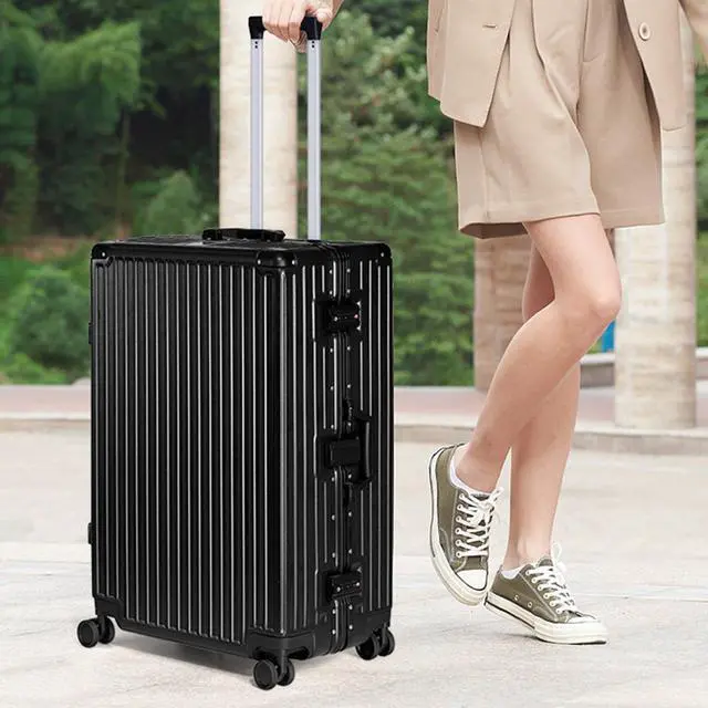 Main image of Luggage, Aluminum Frame PC ABS Hard Shell, Wheeled Suitcase with TSA Lock, No-Zipper Design, 28 Black