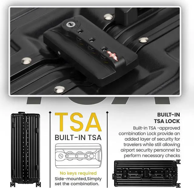 Alt view image 2 of 7 - Luggage, Aluminum Frame PC ABS Hard Shell, Wheeled Suitcase with TSA Lock, No-Zipper Design, 28 Black