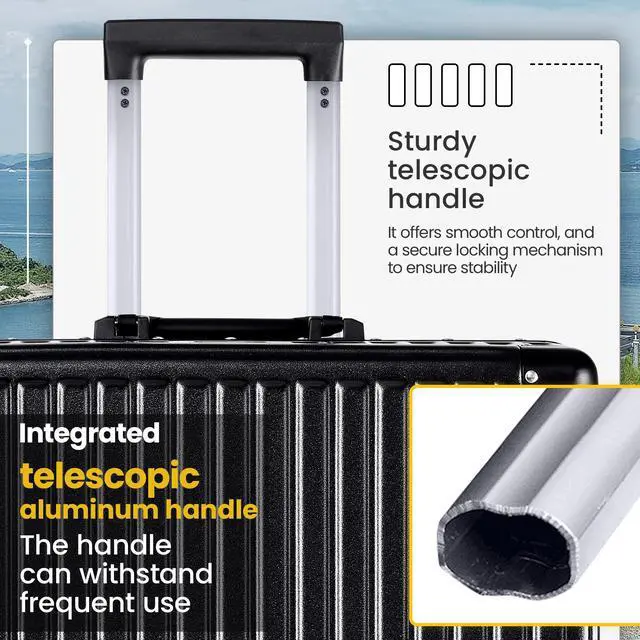 Alt view image 3 of 7 - Luggage, Aluminum Frame PC ABS Hard Shell, Wheeled Suitcase with TSA Lock, No-Zipper Design, 28 Black