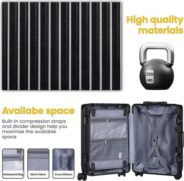 Alt view image 6 of 7 - Luggage, Aluminum Frame PC ABS Hard Shell, Wheeled Suitcase with TSA Lock, No-Zipper Design, 28 Black