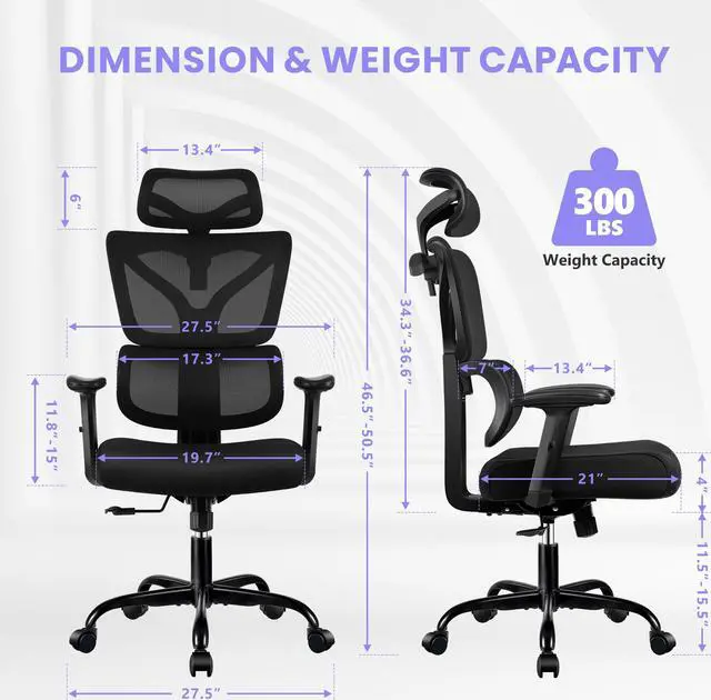 Alt view image 5 of 7 - Primy High Back Gaming Chair, Office Chair Ergonomic Desk Chair, Computer Chair Big and Tall Reclining Comfy Home Office Chair Lumbar Support Breathable Mesh Adjustable Armrests