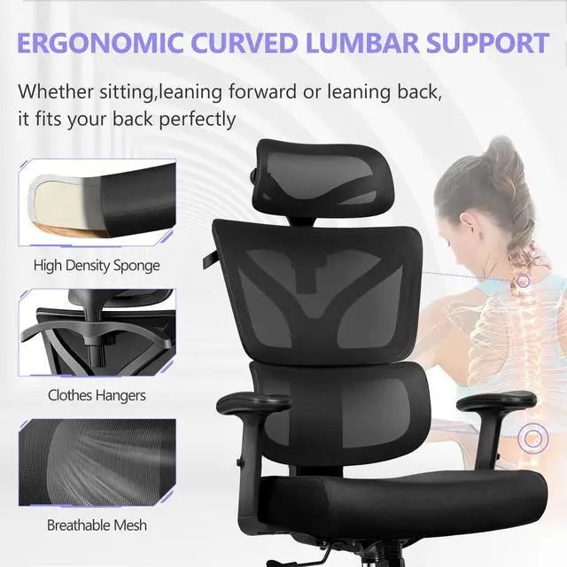 Alt view image 3 of 7 - Primy High Back Gaming Chair, Office Chair Ergonomic Desk Chair, Computer Chair Big and Tall Reclining Comfy Home Office Chair Lumbar Support Breathable Mesh Adjustable Armrests