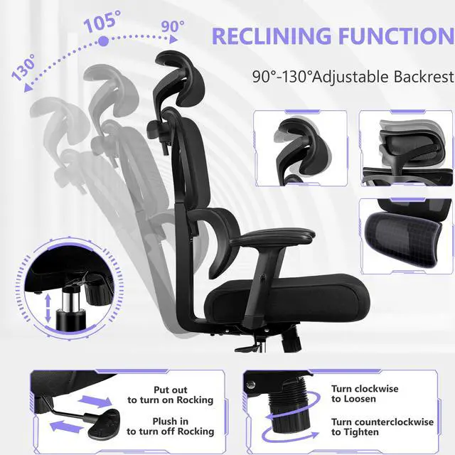 Alt view image 4 of 7 - Primy High Back Gaming Chair, Office Chair Ergonomic Desk Chair, Computer Chair Big and Tall Reclining Comfy Home Office Chair Lumbar Support Breathable Mesh Adjustable Armrests
