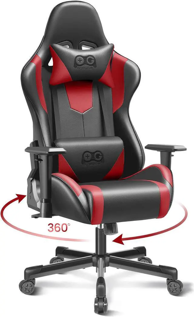 Alt view image 7 of 7 - Primy Ergonomic Gaming Chair, PU Leather Racing Style Game Chair, Adjustable Backrest Swivel Ergonomic Gamer Chair Computer Chair with Lumbar Support, Home Office Chair Black/Red