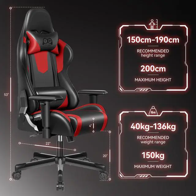 Alt view image 6 of 7 - Primy Ergonomic Gaming Chair, PU Leather Racing Style Game Chair, Adjustable Backrest Swivel Ergonomic Gamer Chair Computer Chair with Lumbar Support, Home Office Chair Black/Red