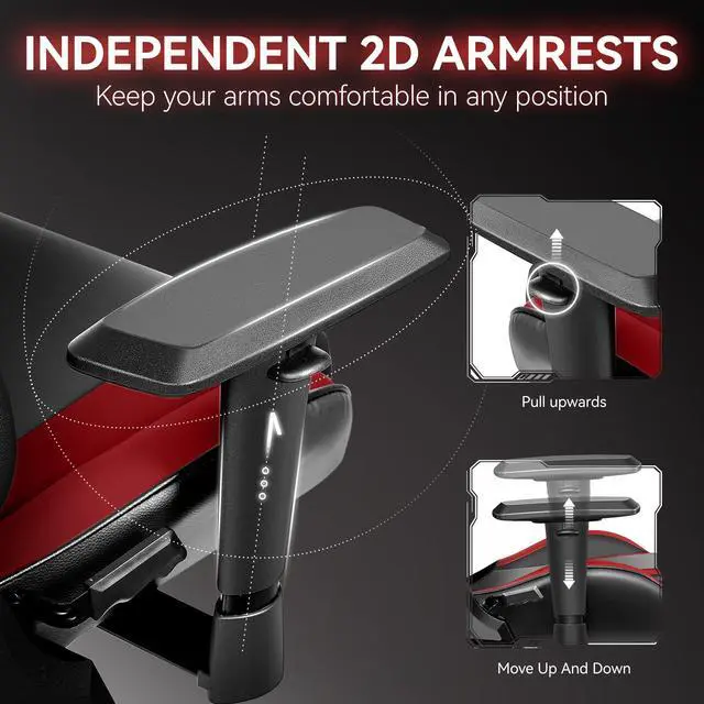 Alt view image 5 of 7 - Primy Ergonomic Gaming Chair, PU Leather Racing Style Game Chair, Adjustable Backrest Swivel Ergonomic Gamer Chair Computer Chair with Lumbar Support, Home Office Chair Black/Red