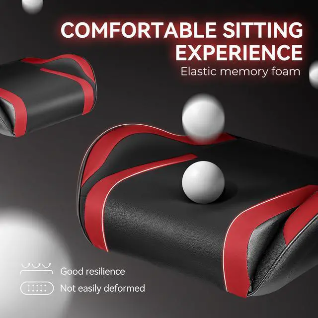 Alt view image 3 of 7 - Primy Ergonomic Gaming Chair, PU Leather Racing Style Game Chair, Adjustable Backrest Swivel Ergonomic Gamer Chair Computer Chair with Lumbar Support, Home Office Chair Black/Red
