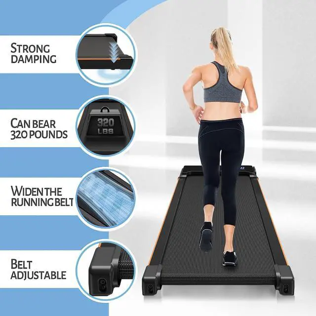 Alt view image 4 of 7 - Primy Incline Walking Pad, Portable Treadmill for Home, 2-in-1 Walking Pad with Incline and Remote Control, 265LB Capacity, 2.5HP Compact Treadmill with LED Display for Walking and Running Orange