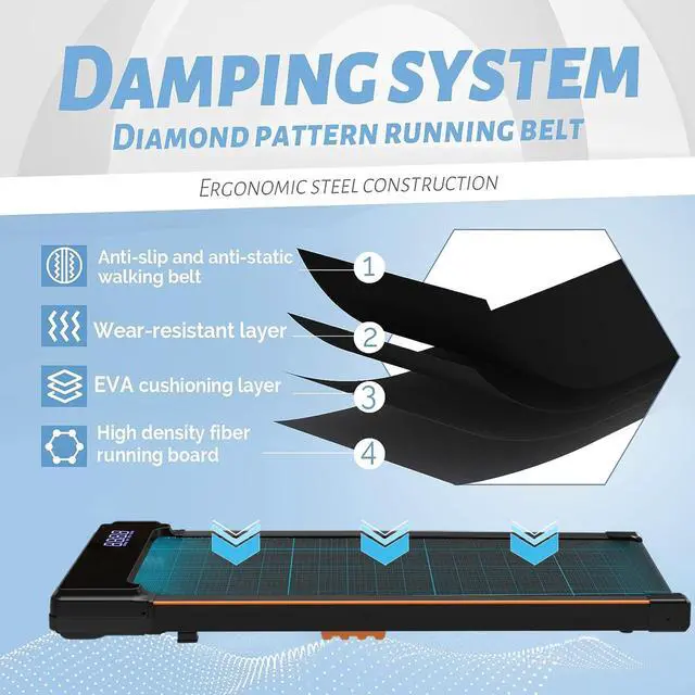 Alt view image 3 of 7 - Primy Incline Walking Pad, Portable Treadmill for Home, 2-in-1 Walking Pad with Incline and Remote Control, 265LB Capacity, 2.5HP Compact Treadmill with LED Display for Walking and Running Orange