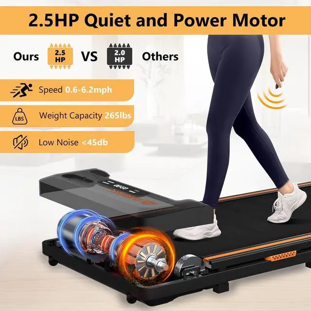 Alt view image 6 of 7 - Primy 2-in-1 Under Desk Treadmill, Walking Pad for Walking and Jogging, Portable Treadmill with Remote Control Lanyard for Home/Office, 2.5HP Low-Noise Treadmill with LED Display