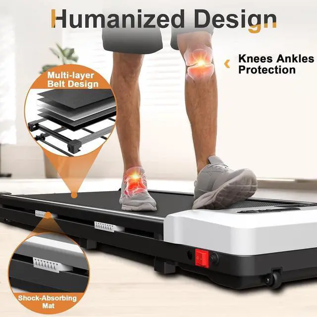 Alt view image 2 of 7 - Primy Under Desk Treadmill, Walking Pad 2 in 1 for Walking and Jogging, Portable Walking Treadmill with Remote Control Lanyard for Home/Office, 2.5HP Low-Noise Desk Treadmill in LED Display White