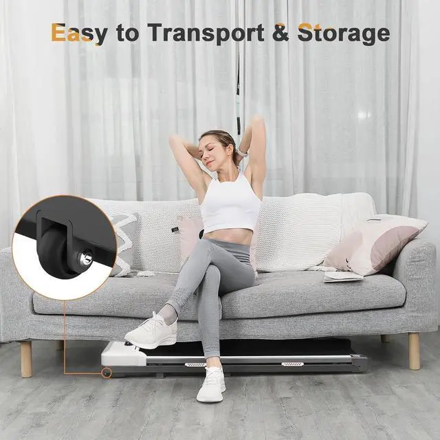 Alt view image 3 of 7 - Primy Under Desk Treadmill, Walking Pad 2 in 1 for Walking and Jogging, Portable Walking Treadmill with Remote Control Lanyard for Home/Office, 2.5HP Low-Noise Desk Treadmill in LED Display White