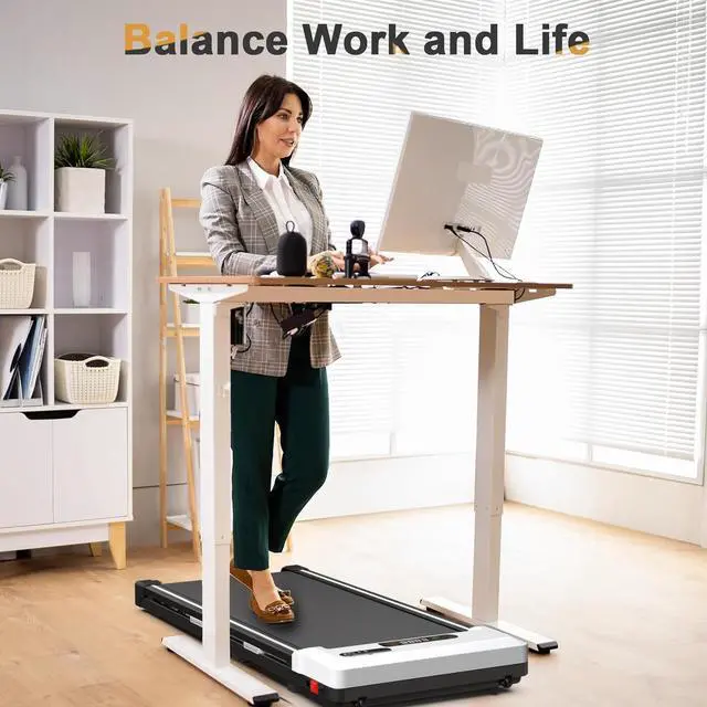 Alt view image 7 of 7 - Primy Under Desk Treadmill, Walking Pad 2 in 1 for Walking and Jogging, Portable Walking Treadmill with Remote Control Lanyard for Home/Office, 2.5HP Low-Noise Desk Treadmill in LED Display White