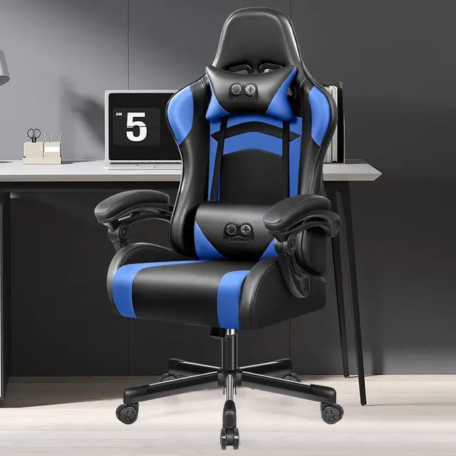 Main image of Primy Ergonomic Gaming Chair, PU Leather Racing Style Game Office Chair, Adjustable Backrest Swivel Ergonomic Gamer Chair Computer Chair with Headrest and Lumbar Support, Home Office ChairBlack / Blue