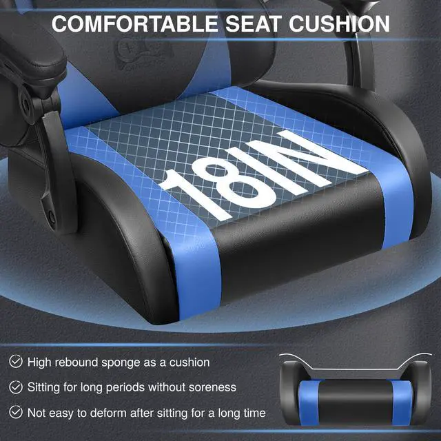 Alt view image 6 of 7 - Primy Ergonomic Gaming Chair, PU Leather Racing Style Game Office Chair, Adjustable Backrest Swivel Ergonomic Gamer Chair Computer Chair with Headrest and Lumbar Support, Home Office ChairBlack / Blue